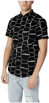 Armani Exchange Zwart Print Korte Mouw Shirt Armani Exchange , Black , Heren - XL