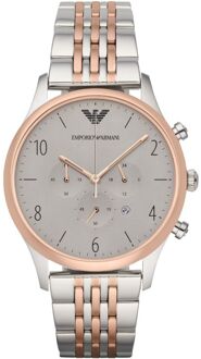 Armani heren AR1864 horloge Zilver en roségoud