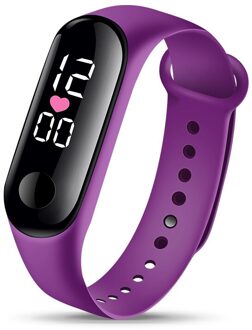 Armband Digitale Horloge Voor Kinderen Kids Led Sport Horloges Vrouwen Mannen Unisex Siliconen Elektronische Horloge Jongens Meisjes Klok paars