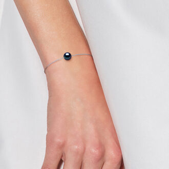 Armband Freshwater Pearl Chain Ronde 78mm Black 925 Zwart