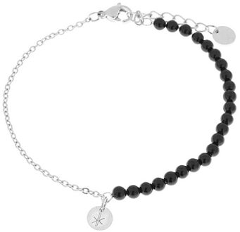 Armband half half black silver - maat One size Zwart