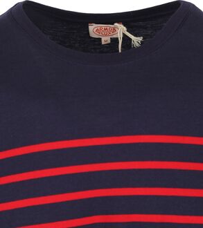 Armor Lux Port-Louis T-Shirt Strepen Donkerblauw Rood - M