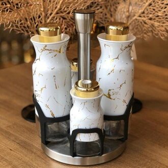 Arow Wit Marmer Patroon Look Porselein Olie Azijn Fles En Spice