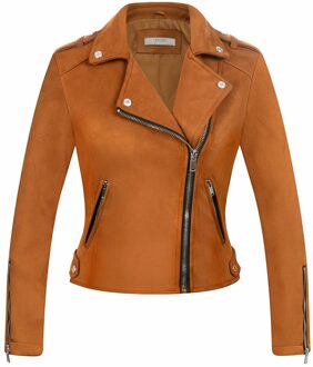 Arrial Vrouwen Herfst Winter Suède Faux Lederen Jassen Lady Matte Motorfiets Jas Biker Grijs Roze Rood Uitloper X007 bruin / M