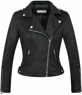 Arrial Vrouwen Herfst Winter Suède Faux Lederen Jassen Lady Matte Motorfiets Jas Biker Grijs Roze Rood Uitloper X007 zwart / M