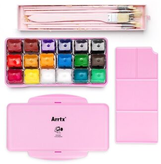 Arrtx Gouache Aquarel Schildert 30Ml * 18 Unieke Jelly Cup Gouache Pigment Set Met Palet En Penselen Roze