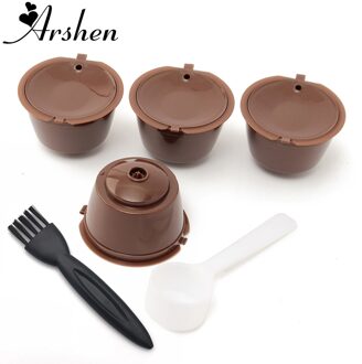 Arshen 4 stks Dolce Gusto Plsatic Hervulbare Koffie Capsule met Lepel Borstel 200 Keer Herbruikbare Compatibel Nescafe Dolce Gusto