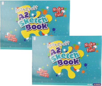 Art and Craft schetsboek/ tekenboek/ kleurboek/ schetsblok - 2x - A2 formaat - wit papier - 40 velle