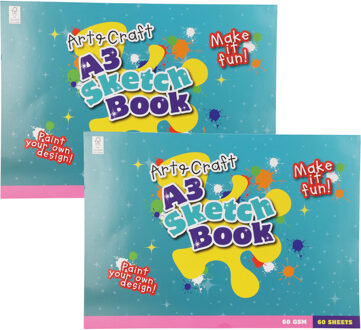 Art and Craft schetsboek/ tekenboek/ kleurboek/ schetsblok - 2x - A3 formaat - wit papier - 60 velle
