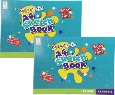 Art and Craft schetsboek/ tekenboek/ kleurboek/ schetsblok - 2x - A4 formaat - wit papier - 72 velle