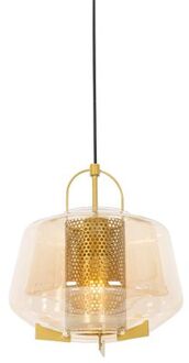 Art deco hanglamp goud met amber glas 30 cm - Kevin
