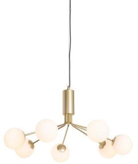 Art Deco hanglamp goud met opaal glas 7-lichts - Coby
