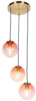 Art deco hanglamp messing 45 cm 3-lichts roze - Pallon