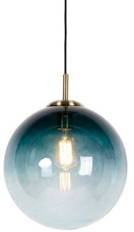 Art Deco hanglamp messing met oceaanblauw glas 33 cm - Pallon