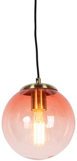 Art deco hanglamp messing met roze glas 20 cm - Pallon