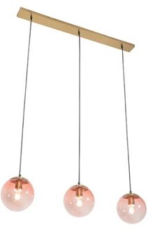 Art deco hanglamp messing met roze glas 3-lichts - Pallon
