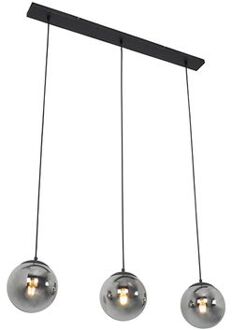 Art deco hanglamp zwart en smoke glas 3-lichts - Pallon Zilver