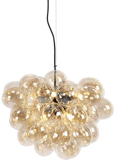 Art Deco hanglamp zwart met Amber glas 8-lichts - Uvas Goud