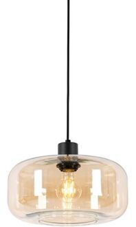 Art Deco hanglamp zwart met amber glas - Bizle Beige
