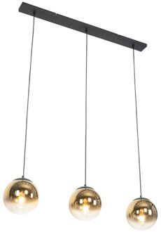 Art deco hanglamp zwart met goud glas langwerpig 3-lichts