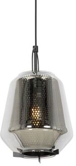 Art deco hanglamp zwart met smoke glas 23 cm - Kevin Grijs