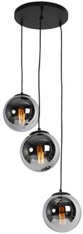 Art deco hanglamp zwart met smoke glas 3-lichts - Pallon Zilver