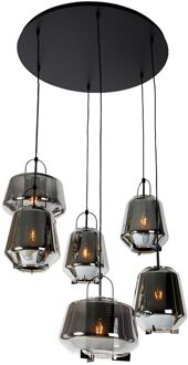 Art deco hanglamp zwart met smoke glas 6-lichts - Kevin Grijs