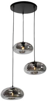 Art Deco hanglamp zwart met smoke glas rond 3-lichts - Ayesha