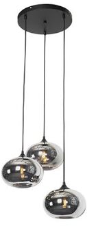 Art Deco hanglamp zwart met smoke glas rond 3-lichts- Busa