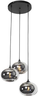 Art Deco hanglamp zwart met smoke glas rond 3-lichts- Busa