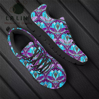 Art Deco Lotus Rising In Turquoise Print Vulcanized Shoes For Women Casual Winter Sneakers Purple And Teal Pattern Flat Footwear
