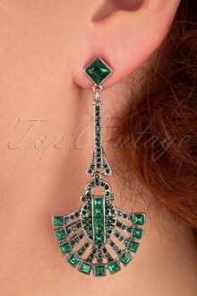 Art Deco oorbellen in smaragd en zilver Groen/Zilver