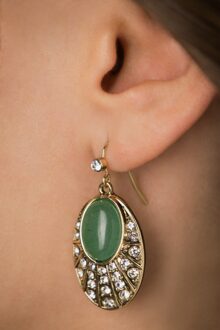 Art Deco ovale oorbellen in groen Groen/Goud