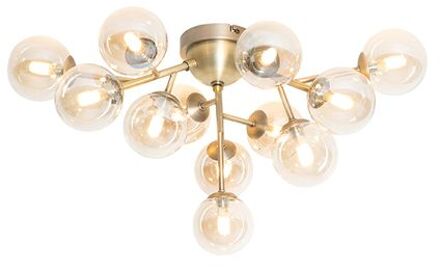 Art Deco plafondlamp brons met amber glas 12-lichts - Bianca
