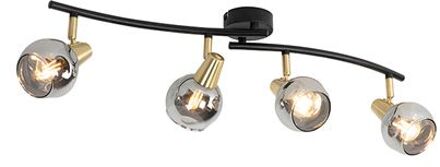 Art Deco plafondlamp goud met smoke glas 4-lichts - Vidro