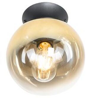 Art deco plafondlamp zwart met goud glas - pallon