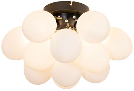 Art deco plafondlamp zwart met opaal glas 3-lichts - Uvas Wit