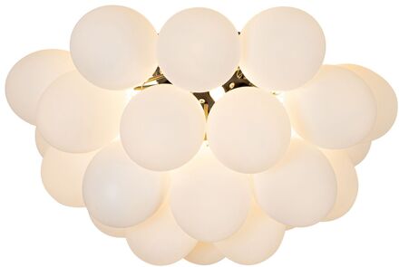 Art deco plafondlamp zwart met opaal glas 6-lichts - Uvas Wit