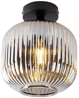 Art deco plafondlamp zwart met smoke glas - Karel