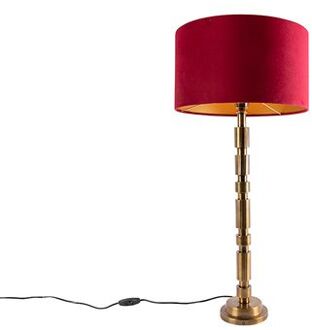 Art Deco tafellamp brons 35 cm velours kap rood - Torre