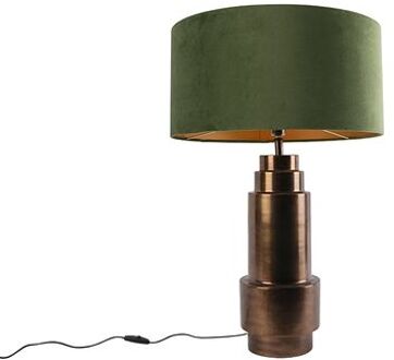 Art deco tafellamp brons velours kap groen met goud 50 cm