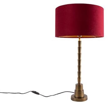 Art Deco tafellamp brons velours kap rood 35 cm - Pisos