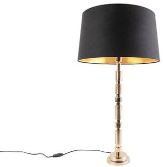 Art deco tafellamp goud met katoenen kap zwart 45 cm - Torre