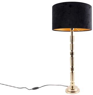 Art deco tafellamp goud met velours kap zwart 35 cm - Torre