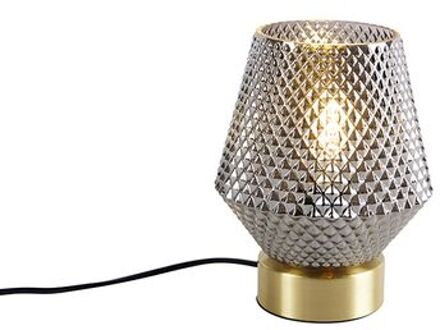 Art Deco tafellamp messing met smoke glas - Karce Goud