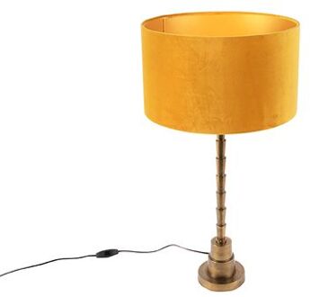 Art deco tafellamp met velours kap geel 35 cm - Pisos Brons