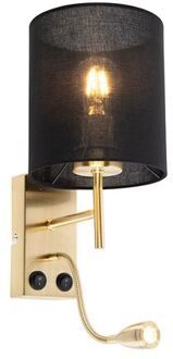 Art Deco wandlamp goud met katoenen zwarte kap - Stacca