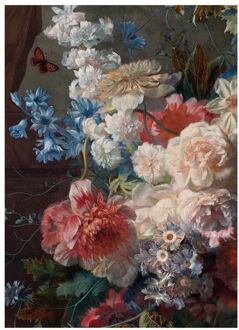 Art for the Home Canvas Schilderij - Stilleven Bloemen - 70x100 cm Blauw, Rood, Roze