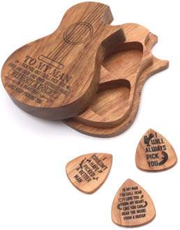 Art Guitar Picks With Gift Box Iron Guitar Pick Box Holder Collector with Wood Picks Guitar Picks Guitar Accessories