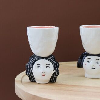 Art Meisje En Jongen Hoofd Handgemaakte Keramische Cup Voor Paar Keramische Woondecoratie Thee Cup Sake Cup Girl